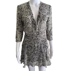 PFEIFFER Geometric Animal Print Mini Dress XS | Sheer V-Neck, Open Back